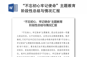 “不忘初心牢记使命”主题教育阶段性总结与情况汇报