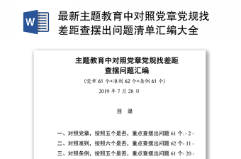 最新主题教育中对照党章党规找差距查摆出问题清单汇编大全