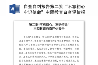 自查自纠报告第二批“不忘初心牢记使命”主题教育自查评估报告