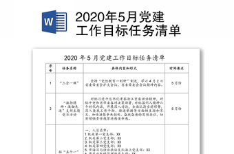 年5月党建工作目标任务清单