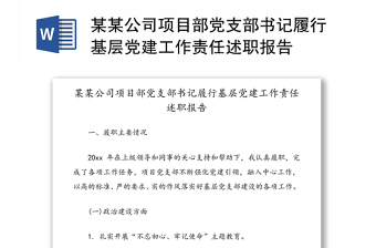 某某公司项目部党支部书记履行基层党建工作责任述职报告