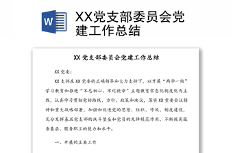 XX党支部委员会党建工作总结