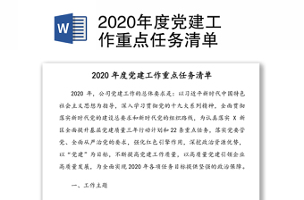 年度党建工作重点任务清单