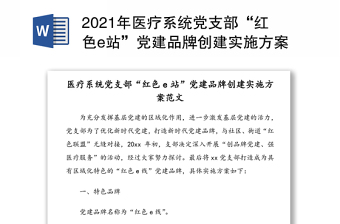 年医疗系统党支部“红色e站”党建品牌创建实施方案范文