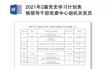 年2篇党史学习计划表格领导干部党委中心组机关党员干部党史学习教育学习计划表格范文