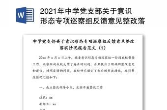 年中学党支部关于意识形态专项巡察组反馈意见整改落实情况报告范文3篇