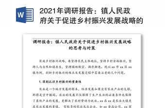 年调研报告：镇人民政府关于促进乡村振兴发展战略的思考与对策