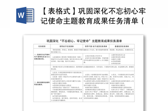 【表格式】巩固深化不忘初心牢记使命主题教育成果任务清单（含领导班子领导干部班子成员普通党员干部）