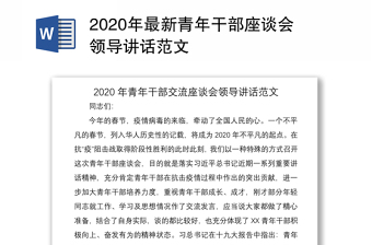 年最新青年干部座谈会领导讲话范文