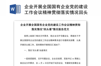 企业开展全国国有企业党的建设工作会议精神贯彻落实情况回头看情况报告范文集团公司工作汇报总结