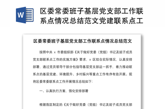 区委常委班子基层党支部工作联系点情况总结范文党建联系点工作汇报报告