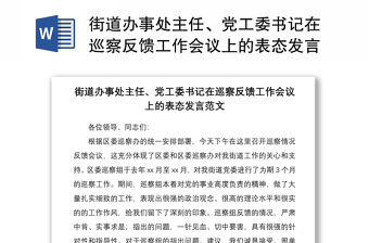 街道办事处主任、党工委书记在巡察反馈工作会议上的表态发言范文