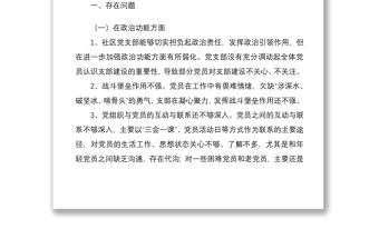 社区党支部班子组织生活会对照检查材料2篇