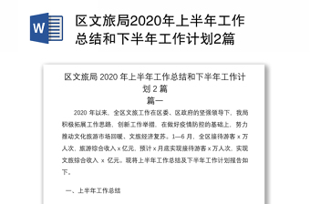 区文旅局2020年上半年工作总结和下半年工作计划2篇