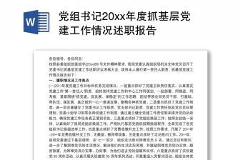 党组书记20xx年度抓基层党建工作情况述职报告