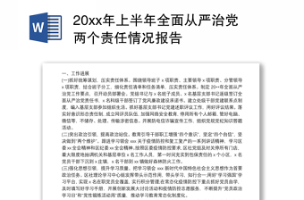 20xx年上半年全面从严治党两个责任情况报告