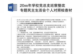 20xx年学校党总支巡察整改专题民主生活会个人对照检查材料