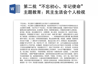 第二批“不忘初心、牢记使命”主题教育：民主生活会个人检视剖析材料