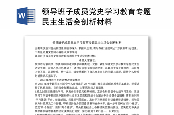 领导班子成员党史学习教育专题民主生活会剖析材料