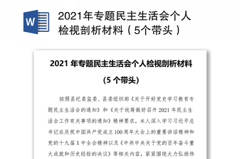 年专题民主生活会个人检视剖析材料（5个带头）