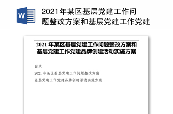 年某区基层党建工作问题整改方案和基层党建工作党建品牌创建活动实施方案