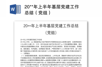 20**年上半年基层党建工作总结（党组）