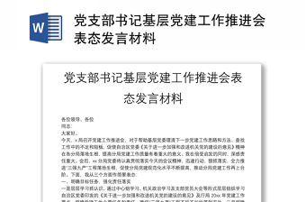 党支部书记基层党建工作推进会表态发言材料