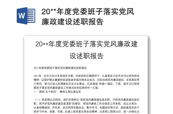 20**年度党委班子落实党风廉政建设述职报告