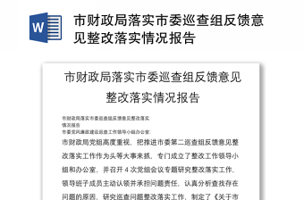 市财政局落实市委巡查组反馈意见整改落实情况报告