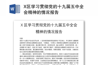 X区学习贯彻党的十九届五中全会精神的情况报告