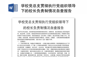 学校党总支贯彻执行党组织领导下的校长负责制情况自查报告