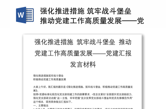 强化推进措施 筑牢战斗堡垒 推动党建工作高质量发展——党建汇报发言材料