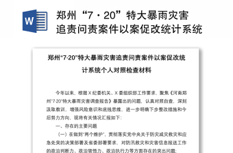 郑州“7·20”特大暴雨灾害追责问责案件以案促改统计系统个人对照检查材料