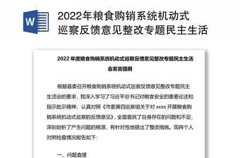 年粮食购销系统机动式巡察反馈意见整改专题民主生活会发言提纲