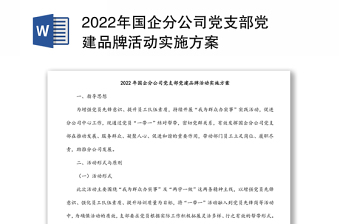 年国企分公司党支部党建品牌活动实施方案