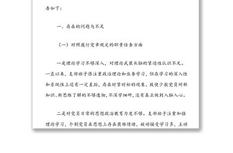 支部班子2021年度组织生活会对照检查材料（四对照一查找）