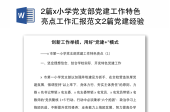 2篇x小学党支部党建工作特色亮点工作汇报范文2篇党建经验工作总结报告