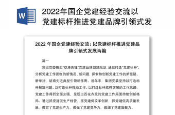 年国企党建经验交流以党建标杆推进党建品牌引领式发展两篇