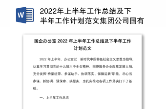 年上半年工作总结及下半年工作计划范文集团公司国有企业工作汇报报告