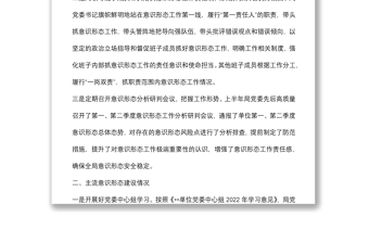 某单位意识形态工作开展情况自查报告