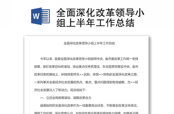 全面深化改革领导小组上半年工作总结汇报