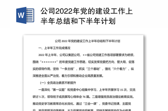 公司2022年党的建设工作上半年总结和下半年计划