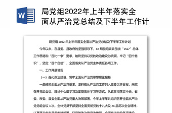 局党组上半年落实全面从严治党总结及下半年工作计划小结