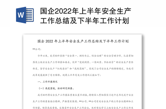 国有企业上半年安全生产工作总结及下半年工作计划报告