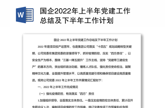 国企上半年党建工作总结及下半年工作计划小结