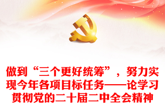 做到“三个更好统筹”，努力实现今年各项目标任务——论学习贯彻党的二十届二中全会精神