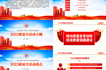学习解读全国质量月活动PPT简约党建风深入学习贯彻推动质量变革创新促进质量强国建设全国质量月活动内容专题课件模板下载
