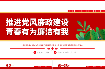 推进党风廉政建设青春有为廉洁有我PPT大气精美纪检监察党风廉政教育专题党课模板课件