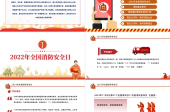 2022消防宣传日PPT红色简约风全国119消防安全日消防安全专题培训模板课件