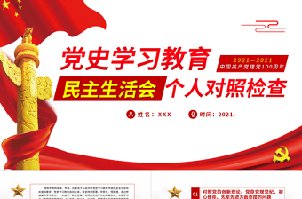 民主生活会个人对照检查PPT庆祝中国共产党建党100周年党史学习教育党课模板